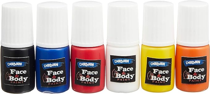 Derivan 50000724 Face & Body Paint, 0.1 fl oz (4 ml), Mini Bottle, Normal Colors, Set of 6 Colors - NewNest Australia