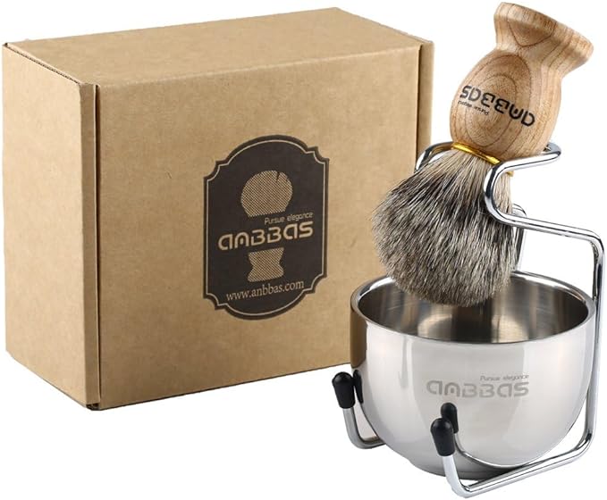 Easy Raku® Beard Brush Shaving Brush Set of 3 Pure Badger Hair Shaving Brushes Stainless Steel Razor Stand Stainless Steel Shaving Soap Bowl Shaving Foaming Facial Wash Brush for Men Black - NewNest Australia