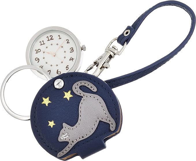 Fieldwork LW051 Women's Pocket Watch, Analog, Hoshineko, Bag Charm, Loupe,, navy, pocket watch magnifier hook cat - NewNest Australia
