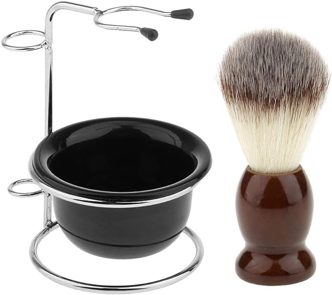 Sharpplace Men's Shaving Brush + Stainless Steel Holder Stand + Soap Cream Mug Bowl Set - NewNest Australia