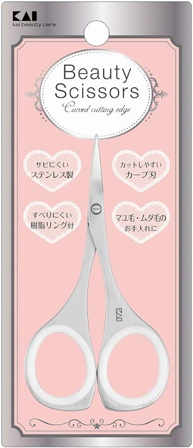 KAI KQ3113 Fashionable Scissors Curved Blade with Resin Ring Eyebrow Scissors Waste Hair Made in Japan - NewNest Australia