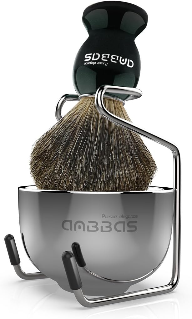 Anbbas Shaving Brush Set Badger Hair Brush + Stand + Soap Bowl 3 Piece Set Men Shaving Foaming Facial Wash Brush - NewNest Australia