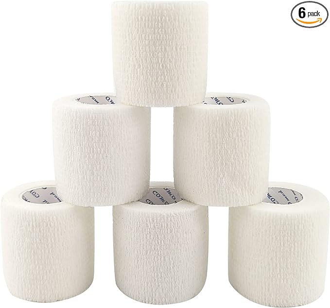 COMOmed 6 Rolls Self-Adhesive Bandage White 5cm x 4.5m Elastic Bandages, Non-woven Fabric, Sports Tape, Veterinary Packaging, Bandages and Sensitive Skin - NewNest Australia