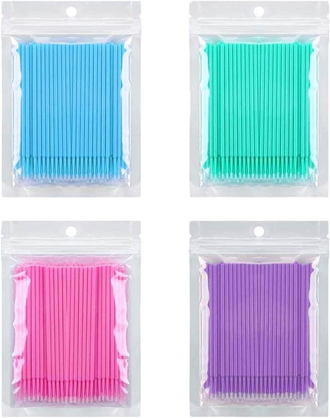 Kalolary 400 Pieces Micro Brush Cosmetic Tool Disposable Makeup Brush Eyelash Brush Mascara Brush for Eyelash Extensions Gel Nail Painting Extra Fine Cotton Swab Eyelash Growth Tool Made of High Fiber (4 Colors) - NewNest Australia