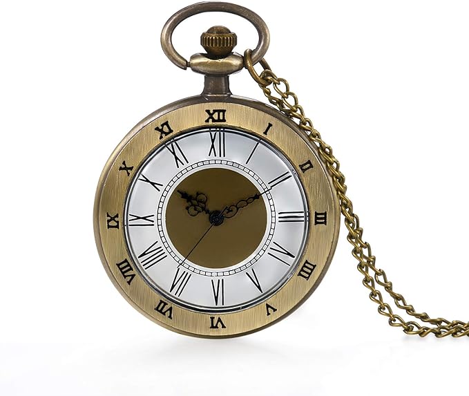 JewelryWe Retro Antique Roman Analog Pocket Watch Pendant Necklace Watch Non-waterproof Men Women Cosplay Event Halloween Birthday Anniversary Christmas Present Bronze - NewNest Australia