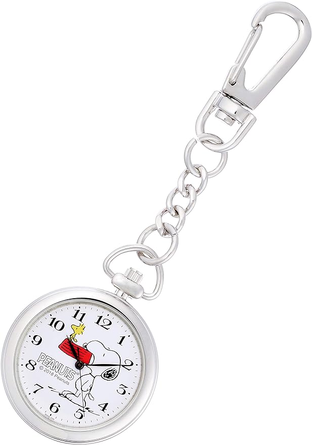 Citizen Q&Q P004-204 Snoopy Waterproof Clip Pocket Watch, White, white b, Snoopy & Woodstock - NewNest Australia