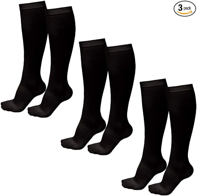Hendy JM-093 Compression Socks, Black, 3 Pairs Set, Elastic Stockings, Men's, Women's, Compression Sports High Socks, Unisex, Spring, Summer, Autumn, Winter, Beautiful Legs - NewNest Australia