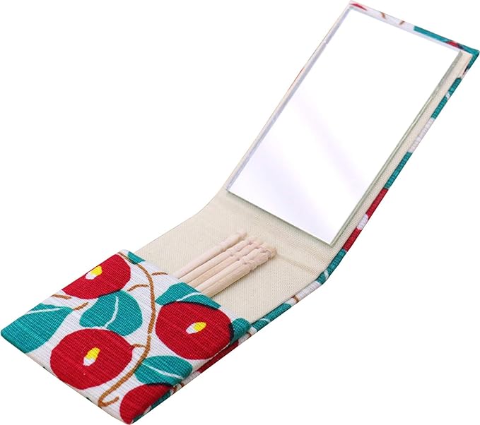 Keisuu Yumeji Hand Mirror, Foldable, Compact, Etiquette, Portable, Includes Toothpick, Japanese Pattern, Fashionable Mirror, Camellia, Made in Japan - NewNest Australia