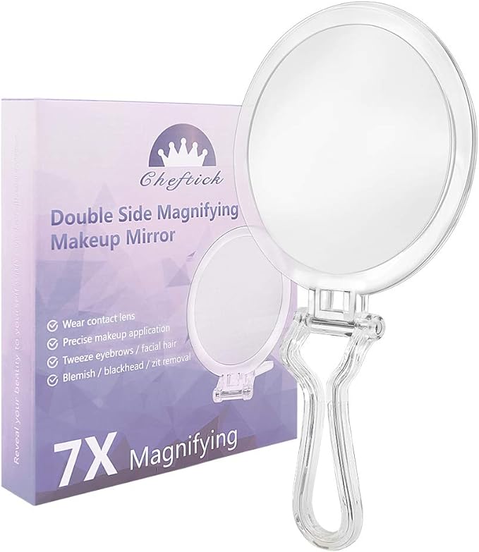 Cheftick Double Sided Makeup Mirror, Double Sided 7x and Equal Magnification 7x Magnifier Foldable Makeup Mirror, Round (M) - NewNest Australia