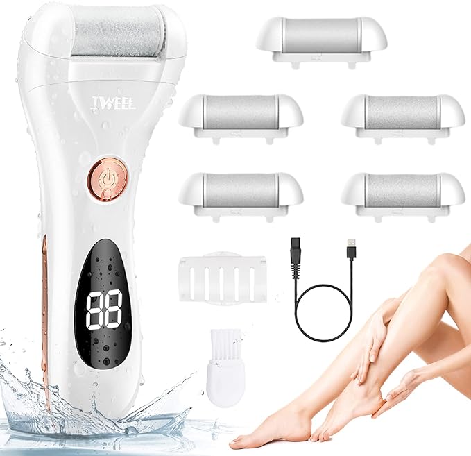 Electric Exfoliating Remover USB Rechargeable Foot File Hard Skin Remover Pedicure Tool Electronic Calse Shaver Pedicure Kit for Cracked Heel and Old Skin 5 Rough Roller Heads - NewNest Australia