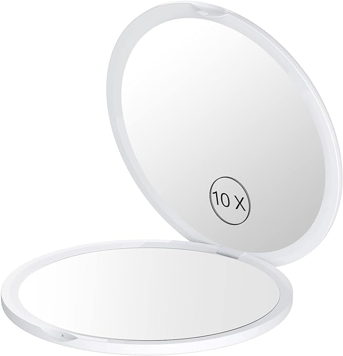 Gospire Compact Mirror, 10x Magnifying Mirror, Double-sided Makeup Mirror, Portable Mirror, Foldable, Simple Design, Adjustable Angle, Ultra Lightweight, White - NewNest Australia