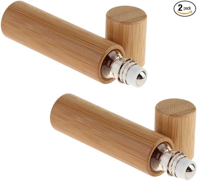 CUTICATE 2pcs 10ml Roll On Bottle Refill Bottle Bamboo Empty Container Essential Oil Perfume Divided Travel Reusable - NewNest Australia