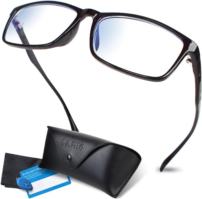 LAMIO Blue Light Cut Glasses, PC Glasses, No Prescription, Lightweight, UV Protection, Wellington, Black - NewNest Australia