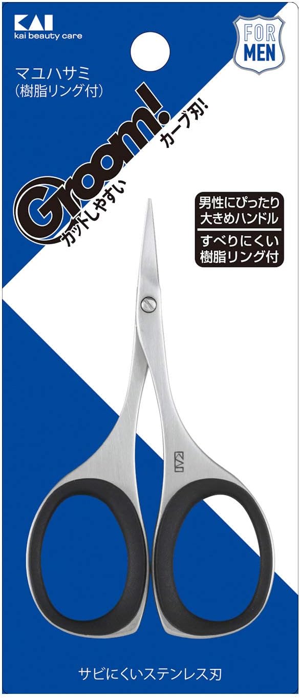 Kai KAI Groom! HC3046 Eyebrow Scissors Curved Blade with Resin Ring Nose Hair Waste Hair - NewNest Australia