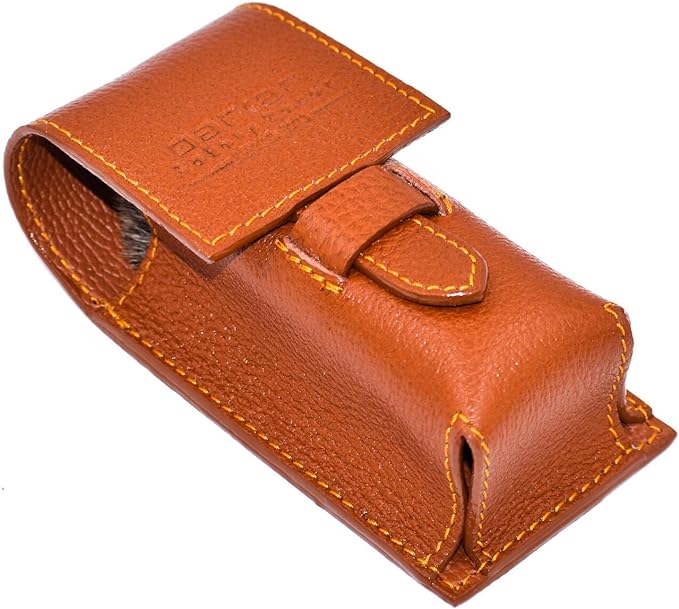Parker Safety Razor Genuine Leather Travel Shaving Brush Case (Saddle Brown) - NewNest Australia