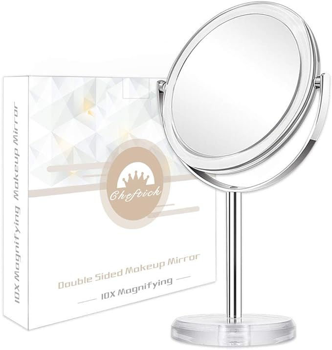 Cheftick Double Sided 1x & 10x Magnifying Makeup Mirror Tabletop Magnifying Vanity Mirror 360 Degree Rotation for Bathroom or Bedroom Transparent - NewNest Australia