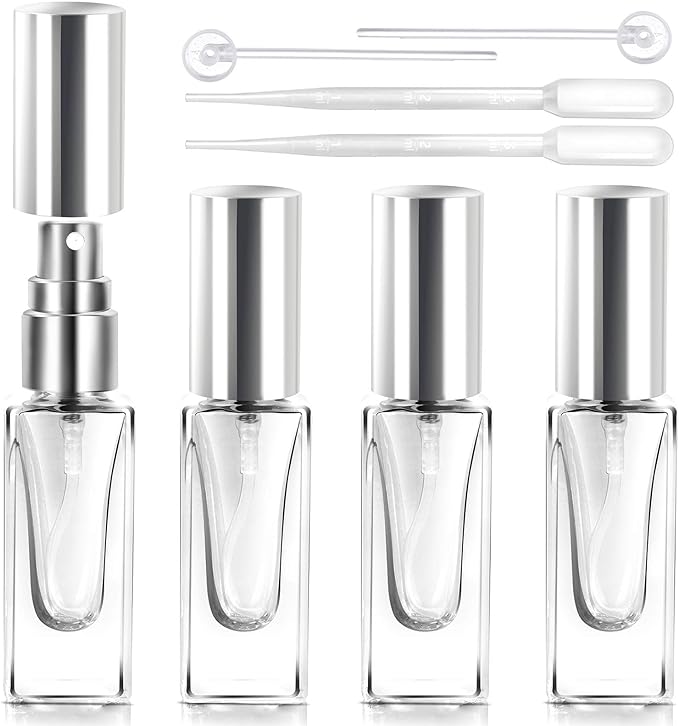 Teenitor Atomizer, 6ml Perfume Spray Bottle, 4 Spray Bottles, Alcohol Safe Spray Container, Glass, Perfume Sprayer, Perfume Portable Bottle, Portable Perfume Container, Perfume Refill, Perfume Divided (Silver) - NewNest Australia