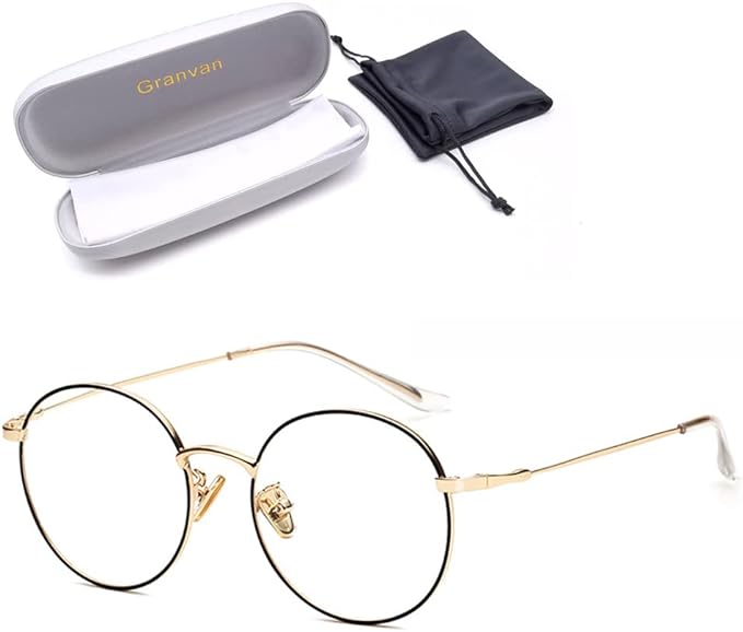 Granvan Blue Light Cut Glasses, PC Glasses, UV Protection, Stylish, For Smartphones, Round Glasses, Date Glasses, Ultra Lightweight, No Degree, Women's, Men's, Unisex, Case Included - NewNest Australia