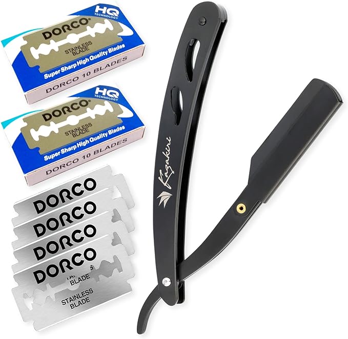 Kazakiri Black Men's Genuine Close Shaving Razor, Main Unit with 20 Double-Edged Replacement Blades (40 Edges) - NewNest Australia