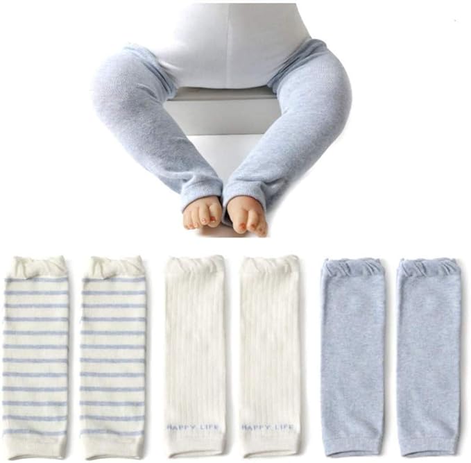 IHOLLY Baby Leg Warmers, Cotton, Breathable, Soft, Impact Relief, Cold Feet, Set of 3 Pairs (Plain and Stripe) - NewNest Australia