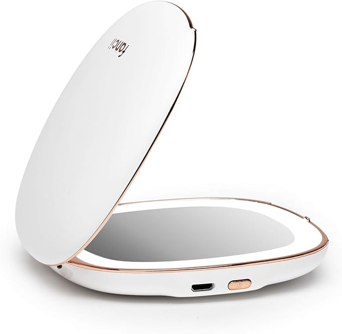 Fancii Natural LED Light Compact Makeup Mirror, 1x/10x Magnification - Rechargeable, Portable, Light 4" Hand Mirror for Travel and Wallet, Mira White - NewNest Australia