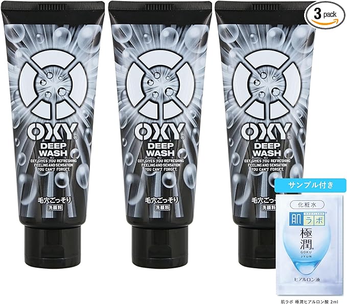 OXY Deep Wash Large Capacity 7.1 oz (200 g) x 3 Piece Set (Facial Cleanser, Ultra Small Charcoal Scrub, Pores, Shiny Sebum) + Gokujun Sachet Included - NewNest Australia