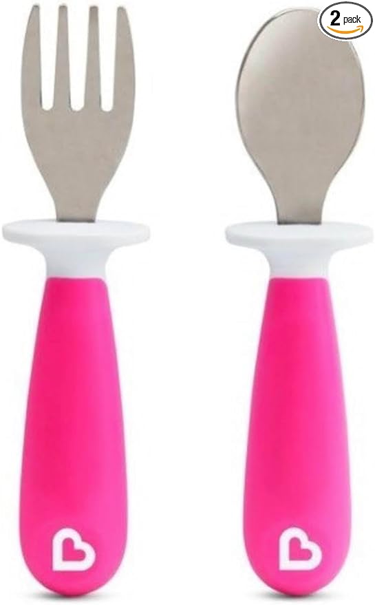 Munchkin Baby Spoon and Fork Set Kids 1 Year Old Munchkin Munchkin Stiff Stainless Steel Fork & Spoon/Pink FDMU41665 - NewNest Australia