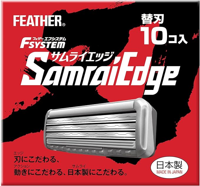 FEATHER Feather, Samurai Edge Replacement Blades, 10 Pieces, Made in Japan, 3-Blade Razor, T-Shape, Beard, Men's - NewNest Australia