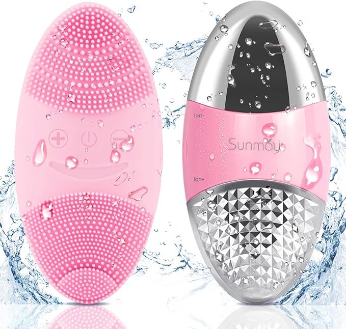 Sunmay Oval USB-rechargeable, Sonic Face Cleansing Brush (Dual Purpose Brush for Facial Massage, Pore Care, Cleansing with Ion Function & Two Adjustable Modes), Unisex and Can Be Used in the Bath, Japanese Instruction Manual Included - NewNest Australia