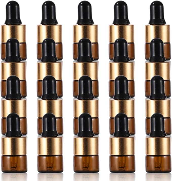 HIRAISM Light Filtering Bottle, Dropper, Small Bottle, Aroma Oil, Essential Oil, Refill, Storage, Glass, Gold Lid, Brown, Set of 20 (0.04 fl oz (1 ml) - NewNest Australia