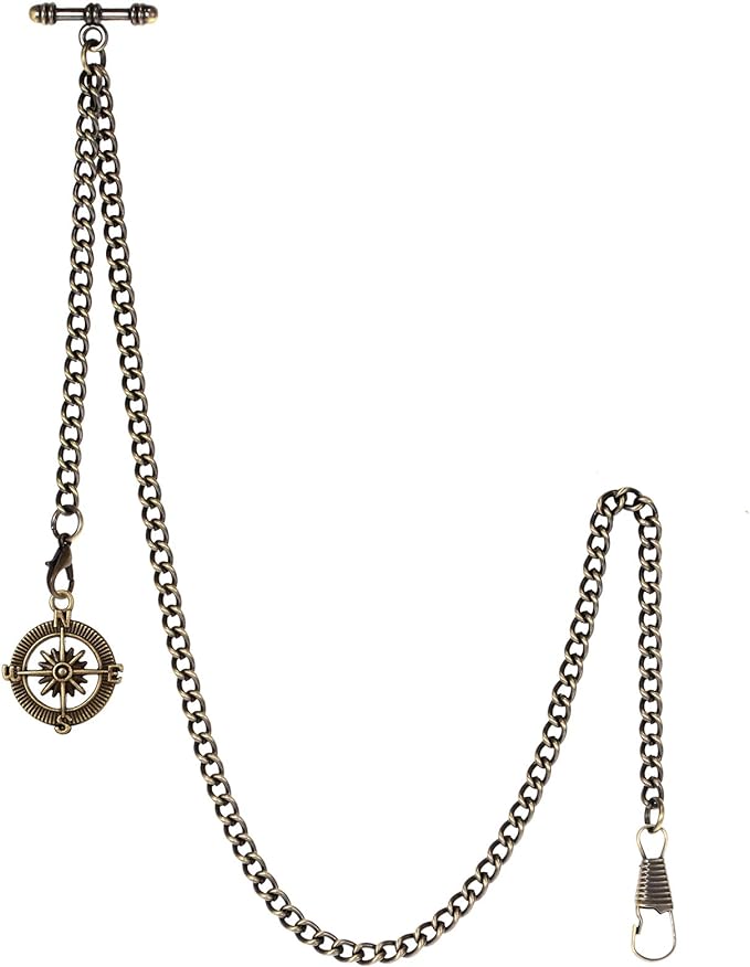 TREEWETO Men's Pocket Watch Chain Albert Chain with 2 Hooks and Compass Pendant - NewNest Australia