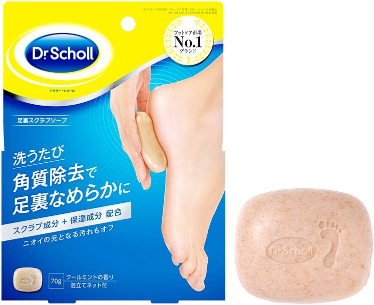 Dr. Scholl's Foot Scrub Soap, Heels, Exfoliating, Exfoliating, with Foaming Net, Moisturizing, Deodorizing Soap, Cool Mint Scent, 1 Pack (x1) - NewNest Australia