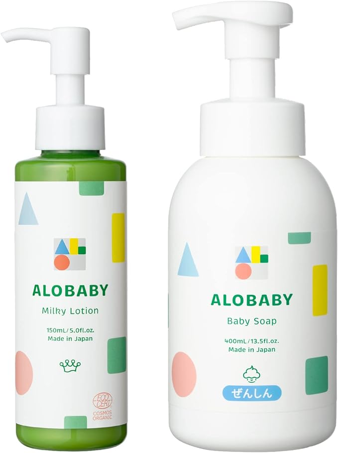 ALOBABY Allobaby Organic Skin Care Set (Milk Lotion 5.1 fl oz (150 ml) + Baby Soap, 13.5 fl oz (400 ml), Moisturizing/Washing, 100% Natural Origin Made in Japan - NewNest Australia