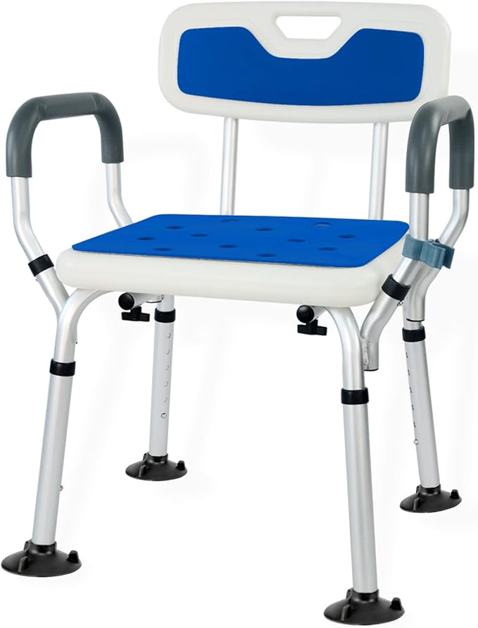 Large Suction Cup Shower Chair, Bath Chair, Nursing Care, 6 Levels of Height Adjustable, Backrest, Handrail, Removable, Aluminum Alloy Frame, Lightweight, Durable, For Showers, Nursing Care Dining - NewNest Australia