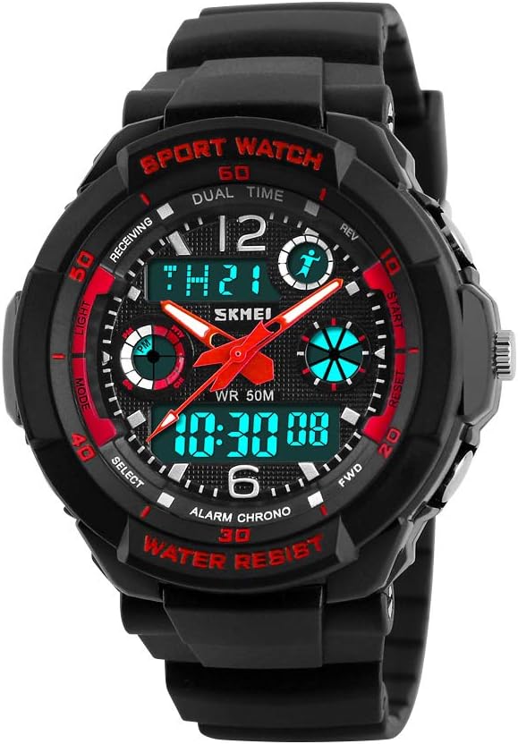 Wristwatch, Kids Digital Watch, 16.8 ft (50 m), Waterproof, Multifunctional, Sports, Boys Watch, Outdoor, Analog, Digital Display, Birthday Gift, 03-red color - NewNest Australia