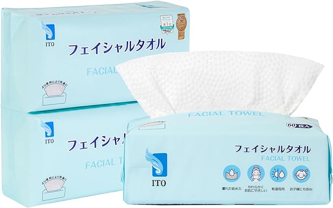 ITO Facial Towels, 3 Sets of 60 Sheets, For Tackling Sensitive Skin and Rough Skin, Disposable Towels, Cleansing Towels, Facial Towels - NewNest Australia