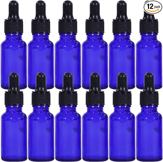 HIRAISM Light Filtering Jar with Eyedropper, 0.7 fl oz (20 ml), Aroma Oil, Essential Oil, Refill, Storage, Glass, Set of 12 (Blue) - NewNest Australia