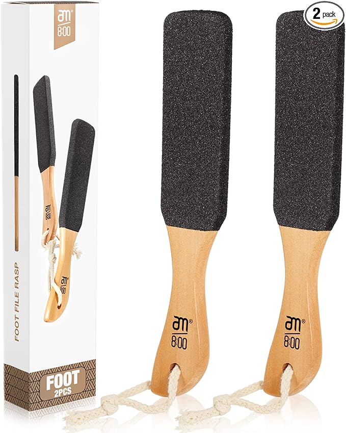 Pumice Foot Rasp 2 Pack Dead Skin Remover with Wooden Handle Pedicure Foot Scrubber Exfoliating Dry Rough Corn Husk Scraper - NewNest Australia