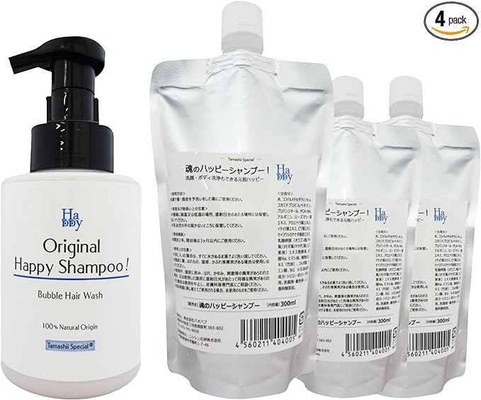 Tamashii no Shozaiya Tamashii Happy Foam Shampoo (Fragrance-free), 11.8 fl oz (350 ml) (2 Months Hair Washing), Refill 10.1 fl oz (300 ml) x 3 Pieces, Foam-Released (Hair, Face, Whole Body) Washable, - NewNest Australia