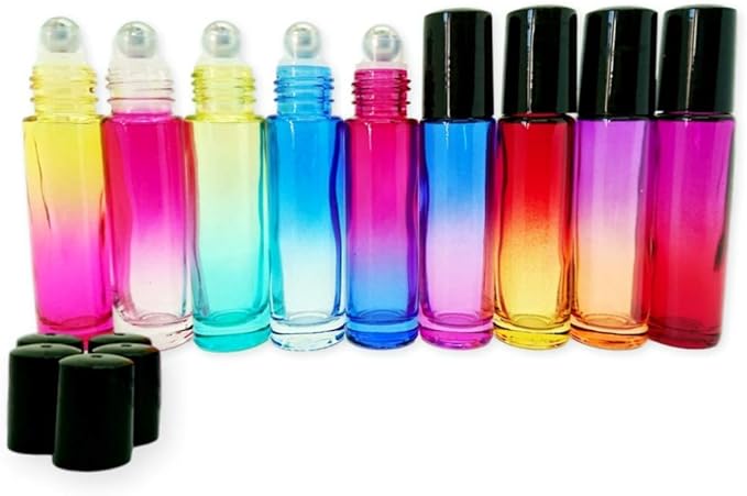 Aroma Bottles, 0.3 fl oz (10 ml), Set of 9, Colorful Roll-on, Glass, Aroma Bottles, Steel Ball Bottles, Aroma Oil Bottles (Roll On) - NewNest Australia