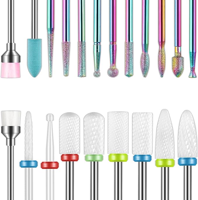 Depvko Set di 19 punte per trapano per unghie, 332 pollici per cuticole diamantate e kit di punte per unghie in gel acrilico ceramico, strumenti per nail art, punte per la rimozione delle cuticole - NewNest Australia
