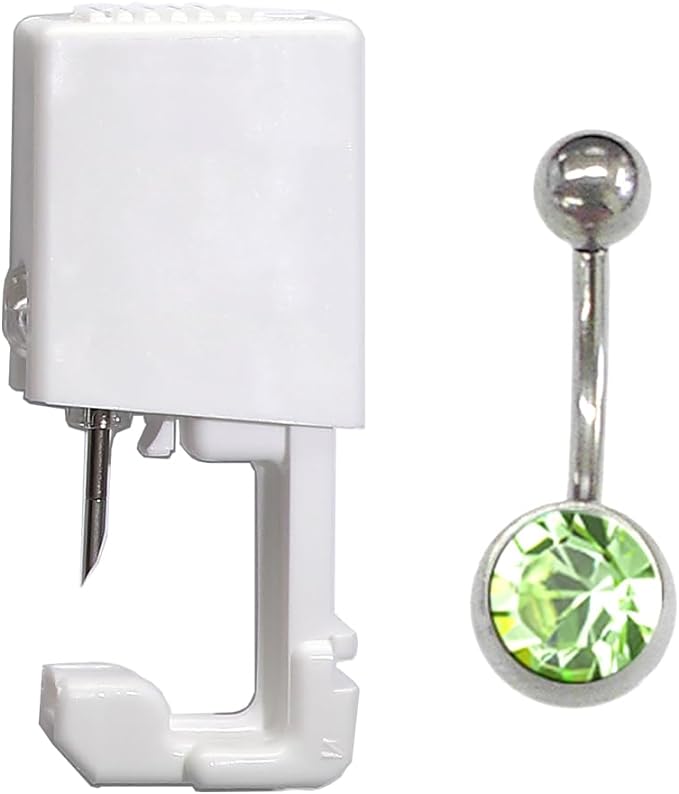 SAJ Piercing 14G Belly Button Eyes, 1 Piece, Needle Type, Surgical Stainless Steel, Silver, Safety Piercer (August Peridot) - NewNest Australia