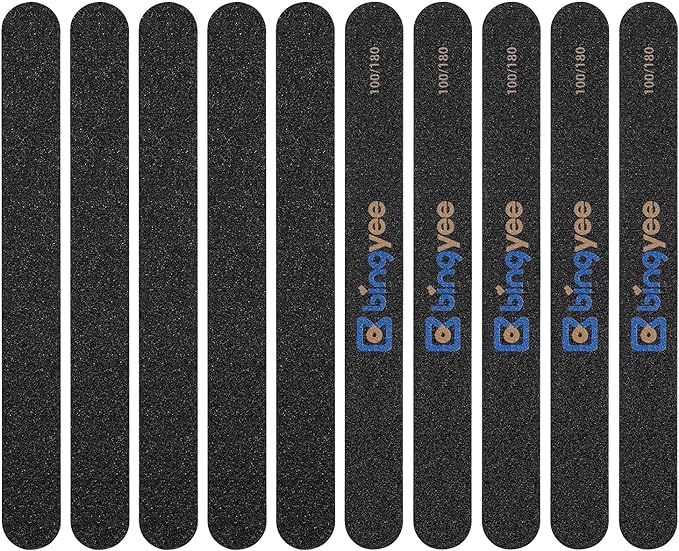 Set of 10 Nail Files, Double Sided Nail File, For Coarse and Fine Nails, Nail Care, File, Gel Nail File, Manicure Removal Tool, Unisex, Black (100/180 Grit) - NewNest Australia