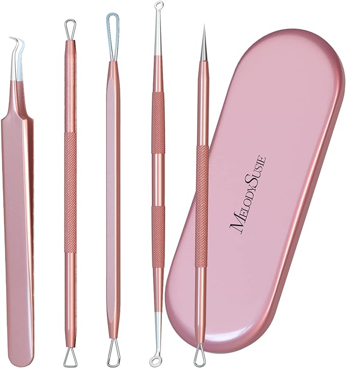 MelodySusie Blackhead Remover Pimple Popper Tool Kit Professional Blackhead Extractor Tool for Nose Facial Stainless Steel Acne Comedon Extractor Bleamish Whitehead Pop Tool Portable with Metal Case - NewNest Australia