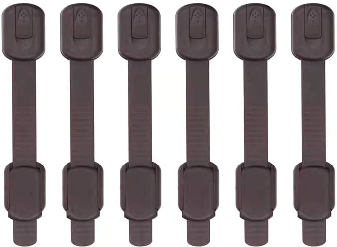 OMC TOKYO Cabinet Lock, Baby Guard, Child Lock, 6 Pack, Brown, Adjustable Length, Child Safe, Earthquake Prevention, Drawer Fixing Tool, Double Lock, Tamper Prevention, Stopper, 3M Adhesive Tape - NewNest Australia
