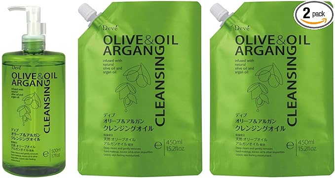 Dib Olive & Argan Cleansing Oil 16.9 fl oz (500 ml) + Dib Olive & Argan Cleansing Oil Refill 15.9 fl oz (450 ml) x 2, 3 Pack Assortment - NewNest Australia