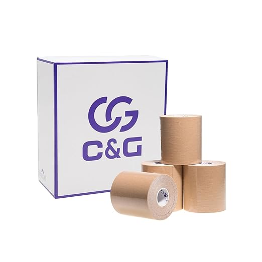 Kinesio Taping, 2.9 inches (75 mm) x 16.2 ft (5 m), 4 Rolls, C & G Kinesiology Tape, Kinesio Tape, Elastic Taping, Marathon, Knee, Ankle, Wrist, Calf, Feet, Finger - NewNest Australia