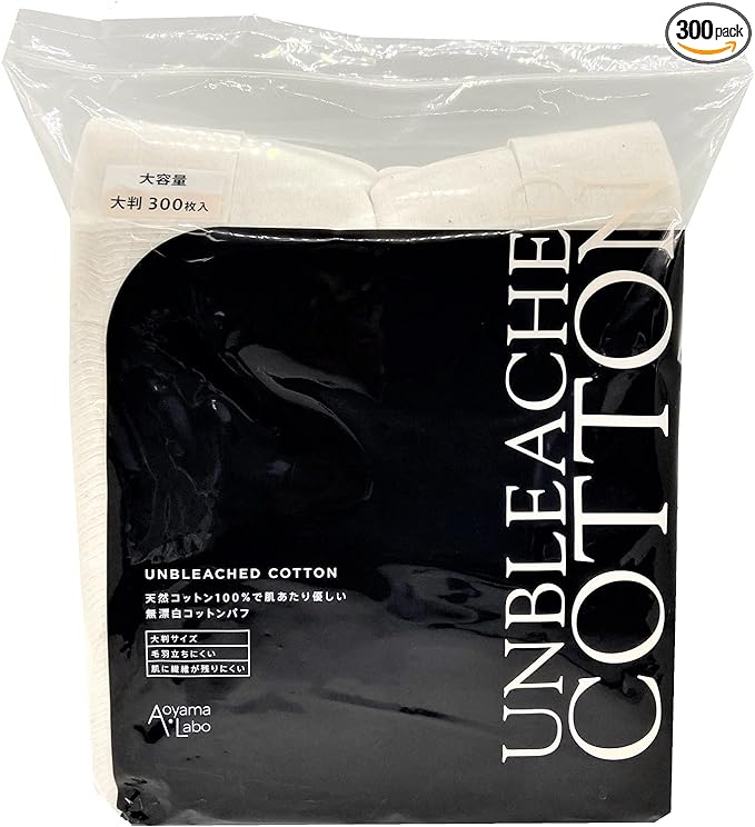 [Limited] Aoyama Labo Large Size, Unbleached Cotton, Large Capacity, 300 Pieces, 100% Natural Cotton, Putting, Pilling Resistant, Cleansing, Wiping Lotion (Facial Cotton) - NewNest Australia