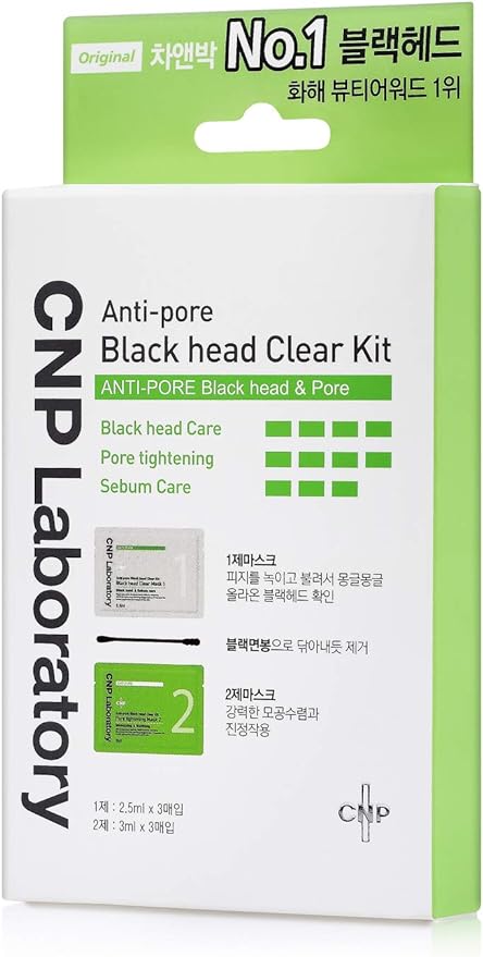 CNP Official Genuine Anti-Pore Blackhead Clear Kit (Pore Pack) 3 Doses (3 x Clear Mask 2.5ml+3 Pore Masks 3ml+6 Cotton Swabs) Oil Control - NewNest Australia