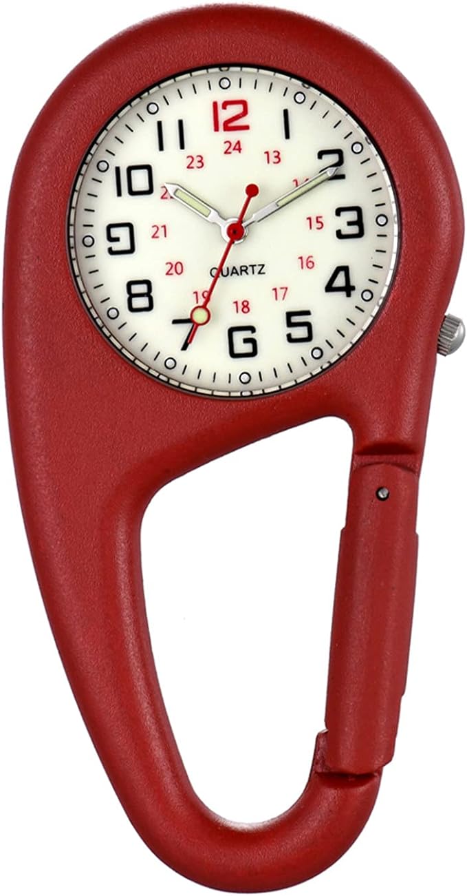 Lancardo Carabiner Watch Waterproof Carabiner Watch Pocket Watch Men Women Analog Luminous Key Chain Watch Clip Pocket Watch, red - NewNest Australia